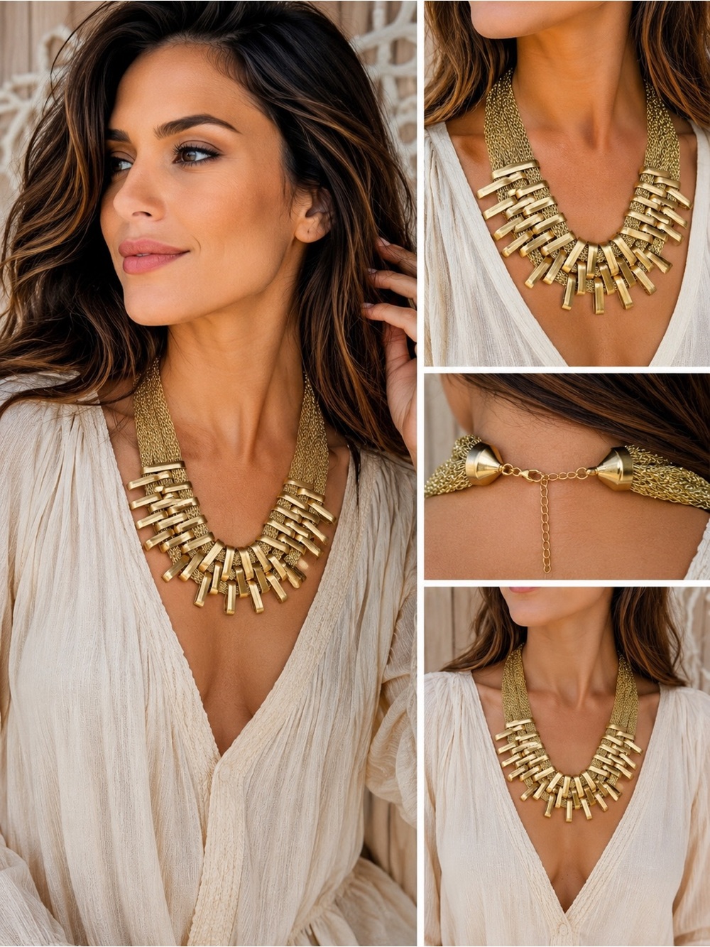 ✨ Statement Gold Mesh Bib Necklace | Bold Runway Style | Chunky Gold Tone